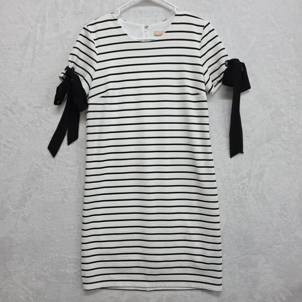 Anthropologie Hutch Black White Striped Mini Dress Size XS Bow Tie Ribbed